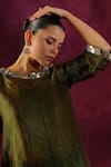 Twenty Nine_Green Tissue Embellished Mirror Boat Neck Neckline Kurta And Flared Pant Set _at_Aza_Fashions