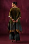 Shop_Twenty Nine_Green Tissue Embellished Mirror Boat Neck Neckline Kurta And Flared Pant Set _at_Aza_Fashions