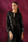 Shop_Twenty Nine_Black Georgette Embellished Mirror Notched Floral Jacket _Online_at_Aza_Fashions