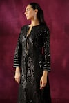 Twenty Nine_Black Georgette Embellished Mirror Notched Floral Jacket _at_Aza_Fashions