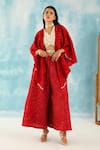 Buy_Twenty Nine_Red Silk Woven Raidaana Bandhani Open Scarf Cape _at_Aza_Fashions