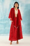 Twenty Nine_Red Silk Woven Raidaana Bandhani Open Scarf Cape _Online_at_Aza_Fashions