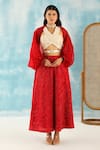 Buy_Twenty Nine_Red Organza Woven Raidaana Bandhani Open Cape _at_Aza_Fashions