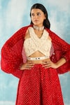 Buy_Twenty Nine_Red Organza Woven Raidaana Bandhani Open Cape _Online_at_Aza_Fashions