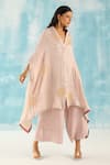 Buy_Twenty Nine_Peach Silk Woven Bandhani Shawl Collar Kaftan Tunic _Online_at_Aza_Fashions