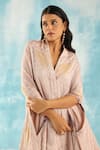 Twenty Nine_Peach Silk Woven Bandhani Shawl Collar Kaftan Tunic _at_Aza_Fashions