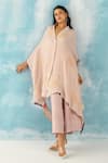 Buy_Twenty Nine_Peach Silk Woven Bandhani Shawl Collar Kaftan Tunic 