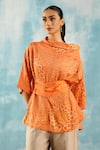 Twenty Nine_Orange Silk Woven Bandhani Cowl Neck Top _Online_at_Aza_Fashions