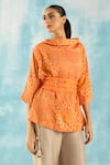 Buy_Twenty Nine_Orange Silk Woven Bandhani Cowl Neck Top _Online_at_Aza_Fashions