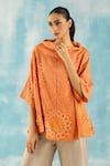 Shop_Twenty Nine_Orange Silk Woven Bandhani Cowl Neck Top _Online_at_Aza_Fashions