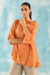 Twenty Nine_Orange Silk Woven Bandhani Cowl Neck Top _at_Aza_Fashions