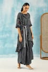 Buy_Twenty Nine_Grey Silk Woven Raidaana Bandhani Boat Neck Kaftan Tunic _at_Aza_Fashions