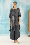 Twenty Nine_Grey Silk Woven Raidaana Bandhani Boat Neck Kaftan Tunic _Online_at_Aza_Fashions