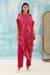 Twenty Nine_Pink Silk Woven Bandhani Boat Neck Kaftan Dress With Belt _Online_at_Aza_Fashions