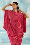 Buy_Twenty Nine_Pink Silk Woven Bandhani Boat Neck Kaftan Dress With Belt 