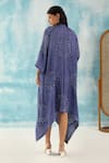 Shop_Twenty Nine_Blue Silk Embroidery Mirror V Neck Neckline Shift Dress _at_Aza_Fashions