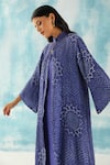 Twenty Nine_Blue Silk Embroidery Mirror V Neck Neckline Shift Dress _at_Aza_Fashions