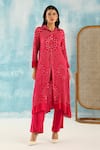 Twenty Nine_Red Silk Woven Floral Bandhani Collared Neck Jacket _Online_at_Aza_Fashions