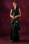 Buy_Twenty Nine_Black Georgette Embroidery Mirror V Neck Hand Asymmetric Jacket _at_Aza_Fashions