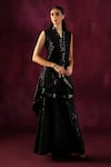 Buy_Twenty Nine_Black Georgette Embroidery Mirror V Neck Hand Asymmetric Jacket _Online_at_Aza_Fashions