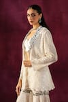 Shop_Twenty Nine_White Scallop Mirrorwork Embroidery Front Open Work Blazer _Online_at_Aza_Fashions