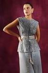 Buy_Twenty Nine_Grey Floral Mirrorwork Embroidery Round Neck Hand Backless Jacket _Online_at_Aza_Fashions