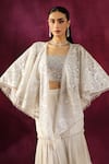 Shop_Twenty Nine_White Lace Mirrorwork Embroidery Front Open Cape Jacket _Online_at_Aza_Fashions