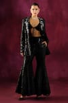 Twenty Nine_Black Georgette Embroidery Mirror Front Open Abstract Blazer _Online_at_Aza_Fashions