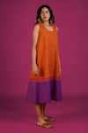 Buy_MANTRA_Orange Handloom Cotton Mangalgiri Colorblocked U Neck Symphony Dress _Online_at_Aza_Fashions