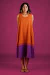 Shop_MANTRA_Orange Handloom Cotton Mangalgiri Colorblocked U Neck Symphony Dress _Online_at_Aza_Fashions