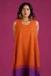 MANTRA_Orange Handloom Cotton Mangalgiri Colorblocked U Neck Symphony Dress _at_Aza_Fashions