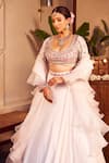 Buy_Swish By Dolcy And Simran_Peach Georgette Embroidered Thread Scoop Gaurvi Waistband Lehenga Set _Online_at_Aza_Fashions