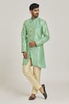 Buy_Samyukta Singhania_Green Sherwani Banarasi Jacquard Floral Overlap Pattern And Gold Pant Set _Online_at_Aza_Fashions