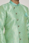 Shop_Samyukta Singhania_Green Sherwani Banarasi Jacquard Floral Overlap Pattern And Gold Pant Set _Online_at_Aza_Fashions