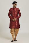 Buy_Samyukta Singhania_Maroon Sherwani Banarasi Jacquard Woven Floral Bloom With Pant _Online_at_Aza_Fashions