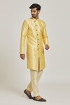 Buy_Adara Khan_Beige Sherwani Banarasi Jacquard Floral Pattern And Gold Pant Set_Online_at_Aza_Fashions