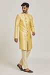 Buy_Samyukta Singhania_Beige Sherwani Banarasi Jacquard Floral Pattern And Gold Pant Set _Online_at_Aza_Fashions