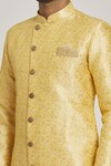Shop_Adara Khan_Beige Sherwani Banarasi Jacquard Floral Pattern And Gold Pant Set_Online_at_Aza_Fashions