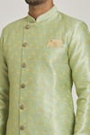 Shop_Adara Khan_Green Sherwani Banarasi Jacquard Floral Pattern Overlap And Metallic Pant Set_Online_at_Aza_Fashions