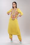 Debyani + Co_Yellow Embroidered Floral Round Kurta And Pant Set _at_Aza_Fashions