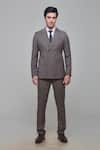 Shop_Sven suits_Grey Wool Blend Pinstripe Pattern Blazer And Pant Set _at_Aza_Fashions