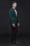 Shop_Sven suits_Green Stretch Polyester Blend Embroidery Rosette Tuxedo Pant Set _at_Aza_Fashions