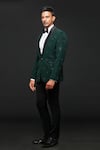 Shop_Sven suits_Green Stretch Polyester Blend Embroidery Rosette Tuxedo Pant Set _Online_at_Aza_Fashions