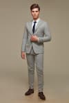 Shop_Sven suits_Grey Polywool Pinstripe Vertical Pattern Blazer And Pant Set _Online_at_Aza_Fashions