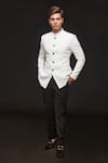 Sven suits_White Japanese Stretch Plain Jodhpuri With Trouser _at_Aza_Fashions