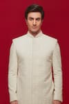 Sven suits_Ivory Rayon Embroidery Diamond Sherwani With Pant _Online_at_Aza_Fashions