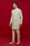 Sven suits_Ivory Rayon Embroidery Diamond Sherwani With Pant _at_Aza_Fashions