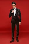 Buy_Sven suits_Black Velvet Embroidery Floral Bloomingdale Tuxedo Pant Set _at_Aza_Fashions