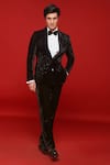 Shop_Sven suits_Black Velvet Embroidery Floral Bloomingdale Tuxedo Pant Set _at_Aza_Fashions