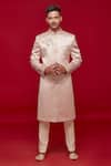 Buy_Sven suits_Pink Faux Satin Silk Embroidery Floral Placement Sherwani With Pant _at_Aza_Fashions